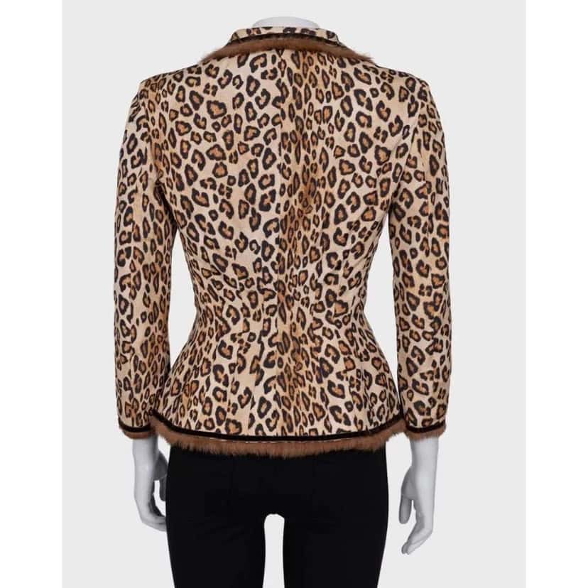 Alexander Mcqueen Cropped Animal Print Jacket Brown Silk Very good condition - Model View