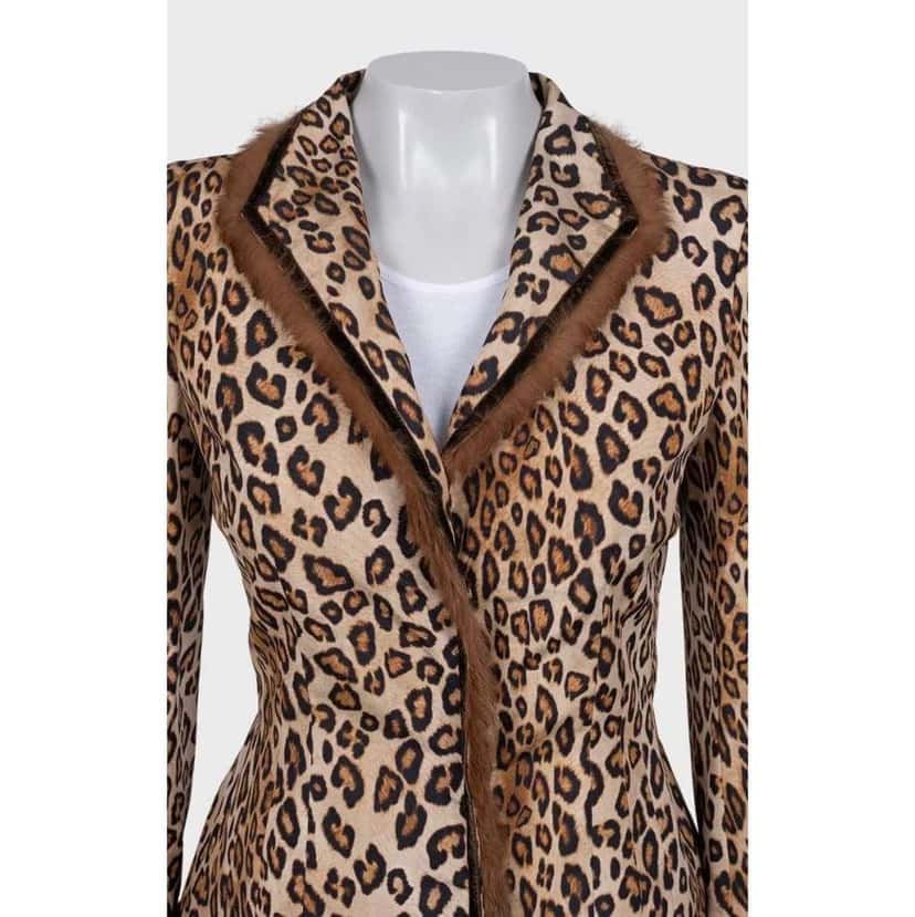 Alexander Mcqueen Cropped Animal Print Jacket Brown Silk Very good condition - Box View