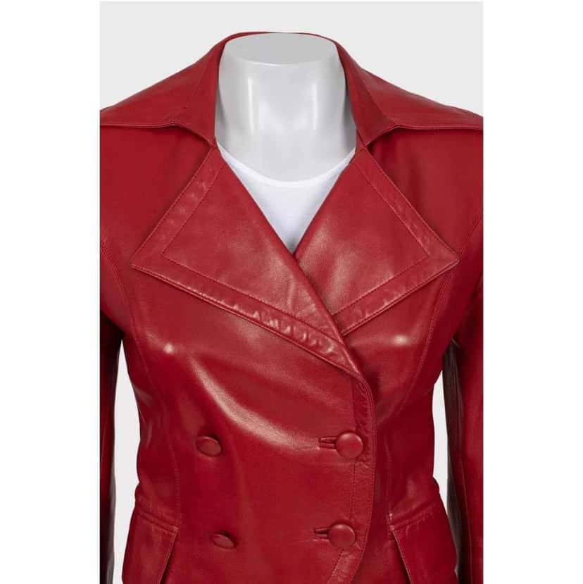 Hermès Double Breasted Jacket Red Leather Good condition - Model View