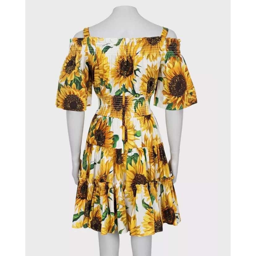Dolce & Gabbana Off Shoulder Sunflower Print Dress Black Cotton Very good condition - Inside View