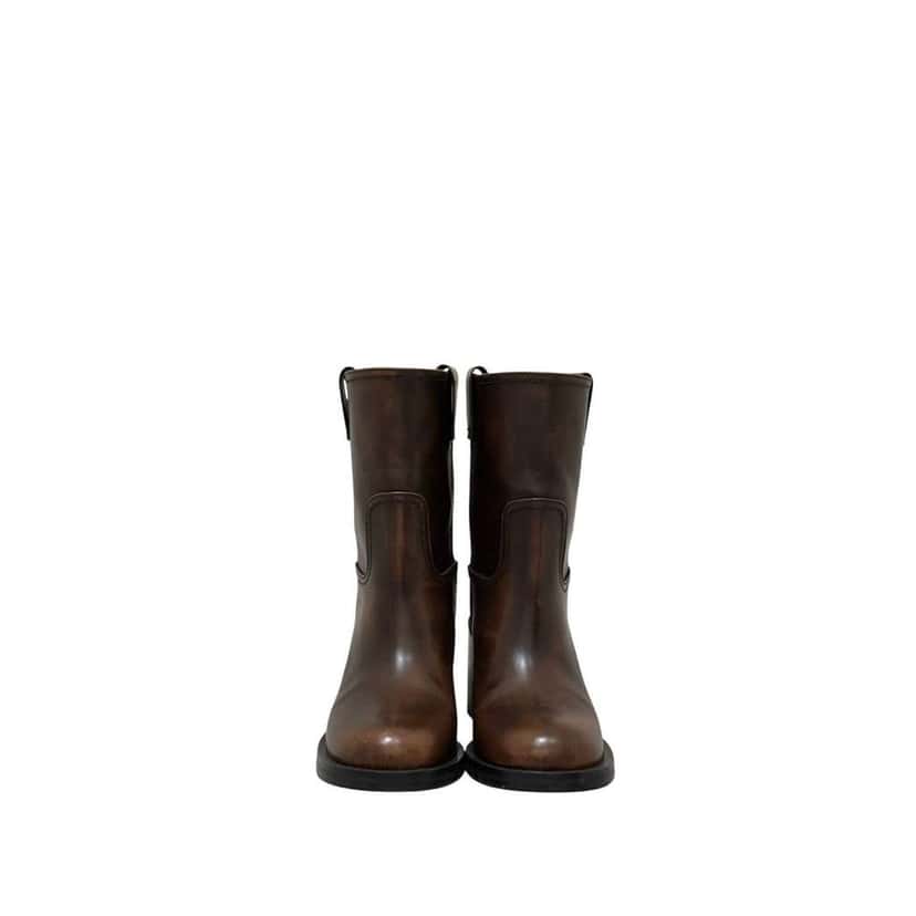 Miu Miu Block Heel Boots Red Leather Never worn, with tag - Model View