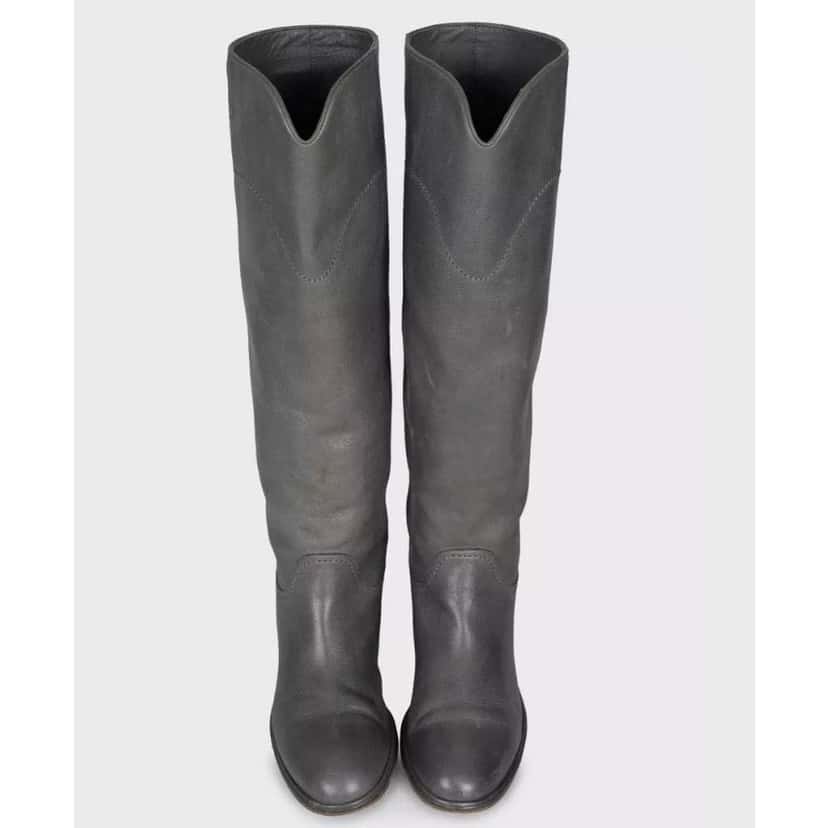 Chanel Knee High Boots Grey Leather Good condition - Back View