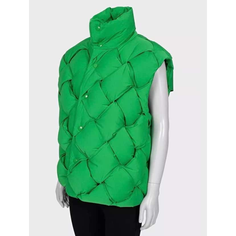 Bottega Veneta Padded Intrecciato Vest Green Cotton Good condition - Back View
