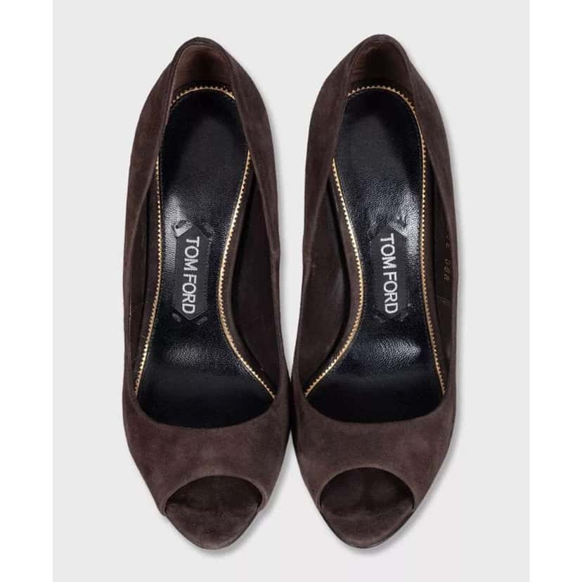 Tom Ford Open Toe Sculpted Heel Shoes Brown Suede Very good condition - Back View