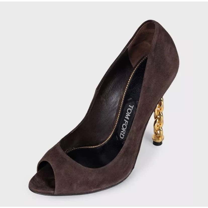 Tom Ford Open Toe Sculpted Heel Shoes Brown Suede Very good condition - Inside View