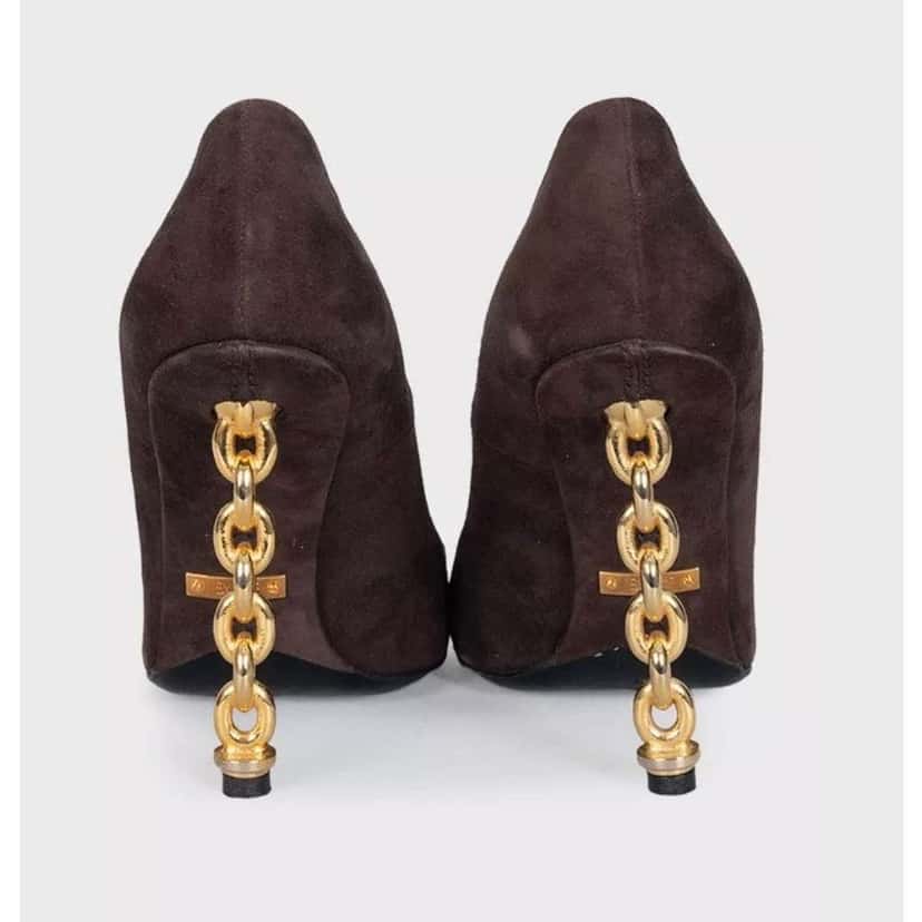 Tom Ford Open Toe Sculpted Heel Shoes Brown Suede Very good condition - Model View