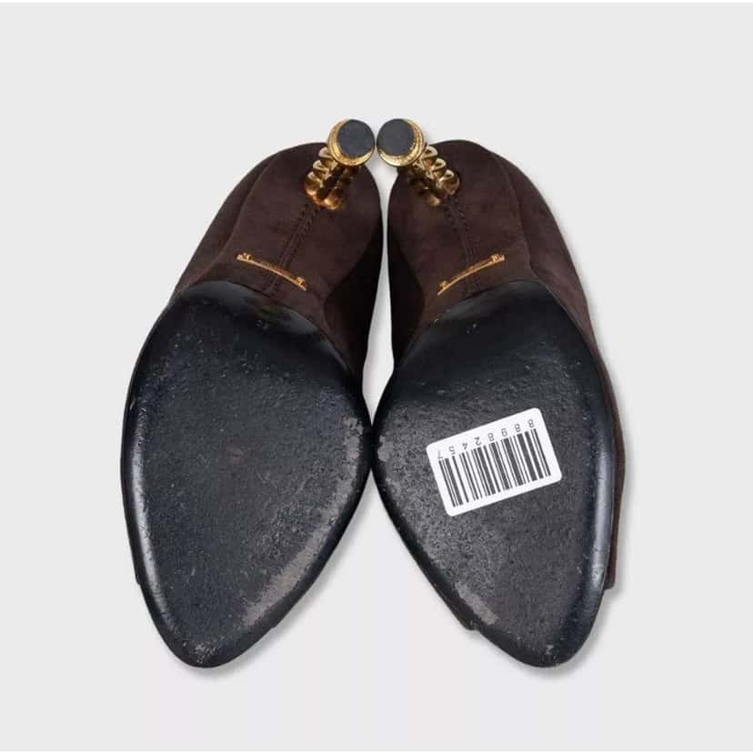 Tom Ford Open Toe Sculpted Heel Shoes Brown Suede Very good condition - Box View