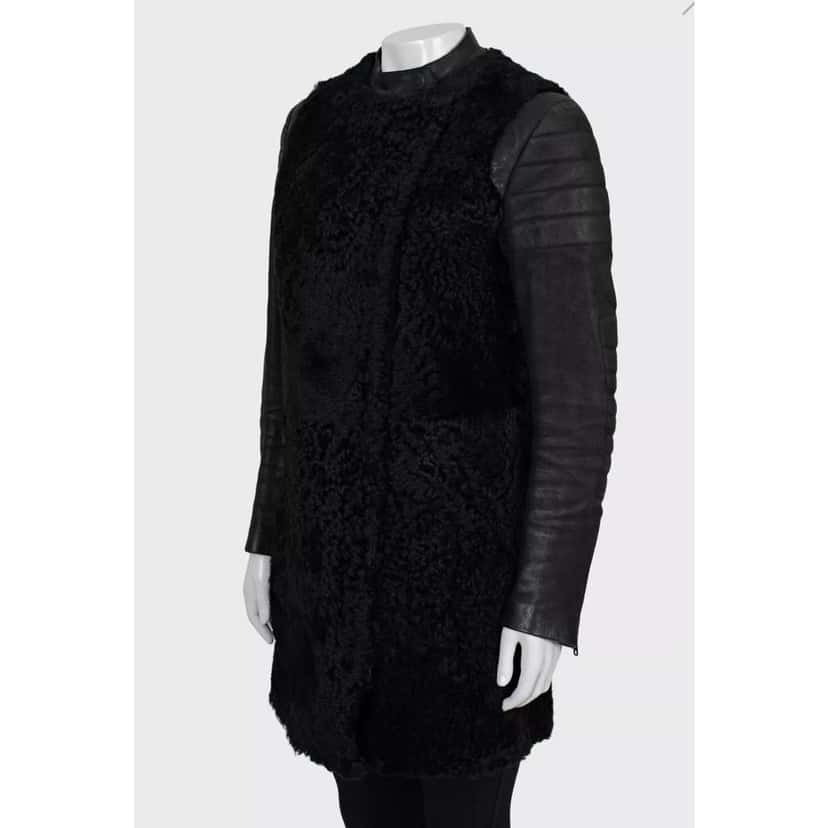 Celine Sleeves Coat Black Leather Good condition - Back View