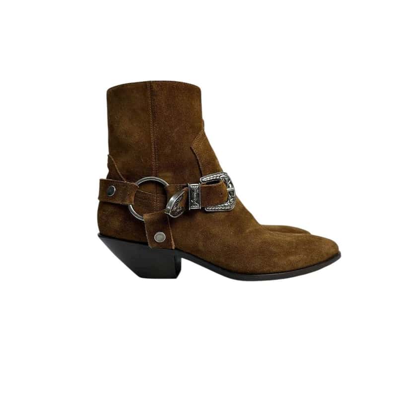 Saint Laurent WEST HARNESS Western Ankle Boots Brown Suede Very good condition - Back View