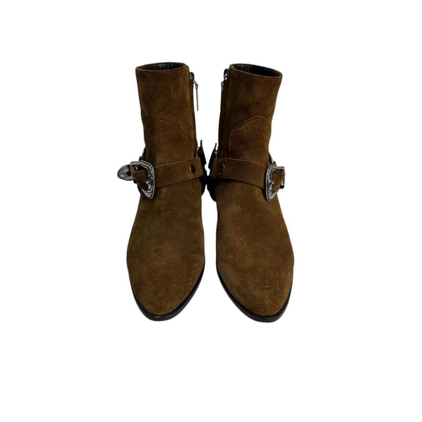 Saint Laurent WEST HARNESS Western Ankle Boots Brown Suede Very good condition - Inside View