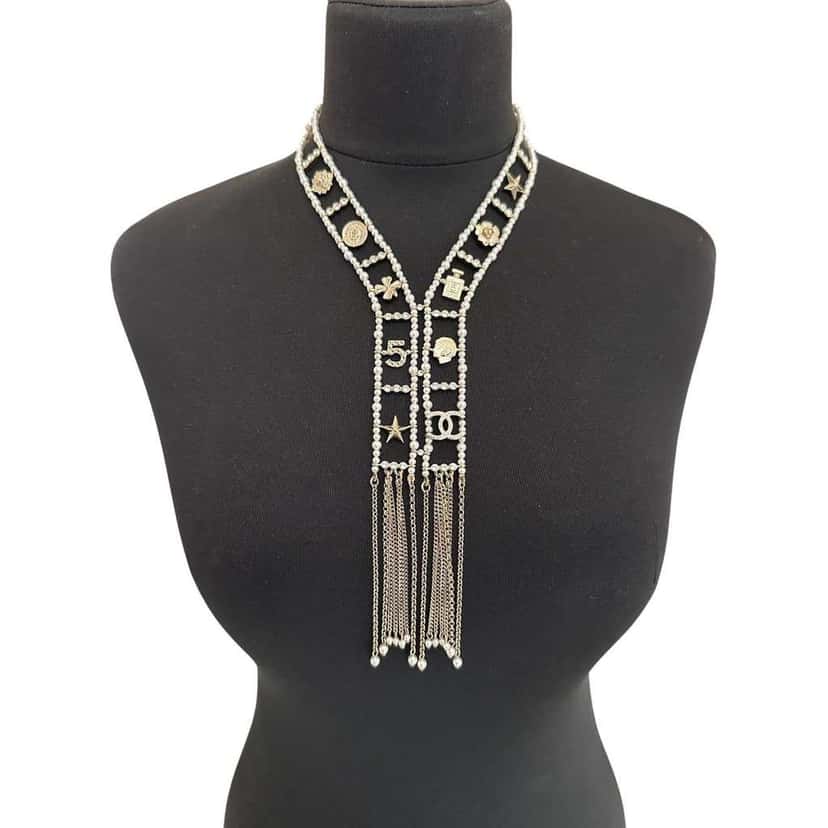 Chanel Charm Statement Necklace Black Lace Very good condition - Back View