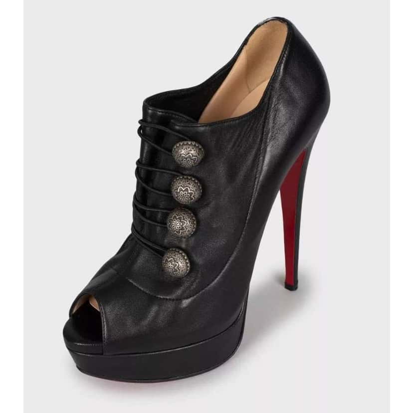 Christian Louboutin Open Toe Button Ankle Boots Black Leather Very good condition - Inside View