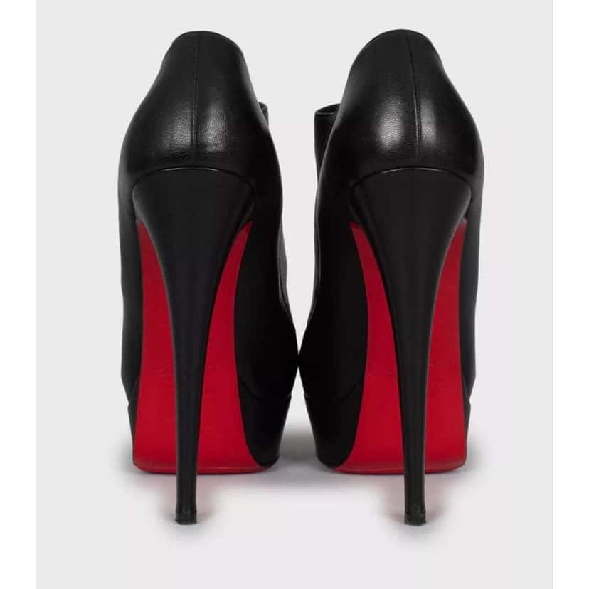 Christian Louboutin Open Toe Button Ankle Boots Black Leather Very good condition - Model View