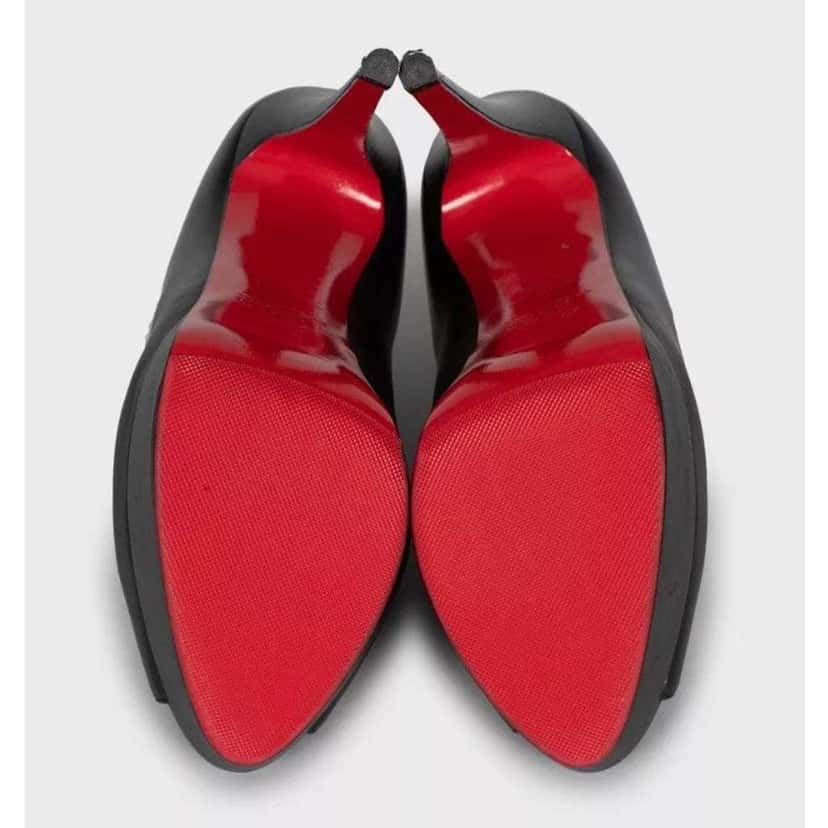 Christian Louboutin Open Toe Button Ankle Boots Black Leather Very good condition - Box View