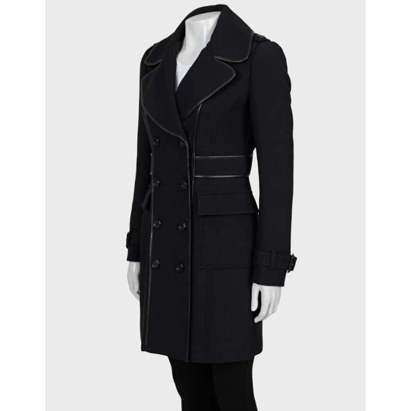 Burberry Double Breasted Blend Coat Black Wool Very good condition - Back View