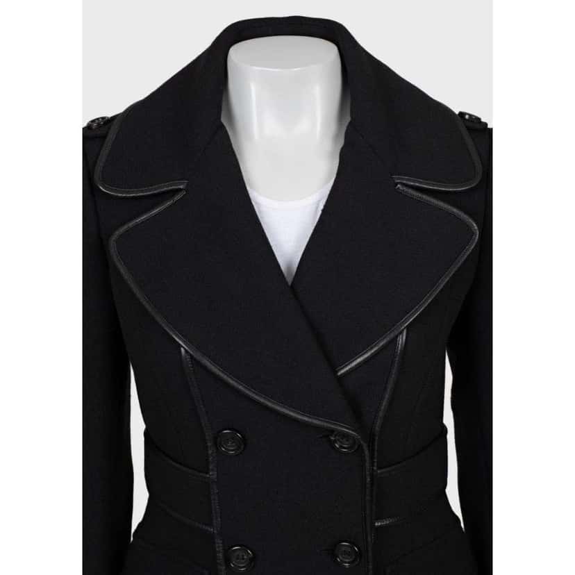 Burberry Double Breasted Blend Coat Black Wool Very good condition - Model View