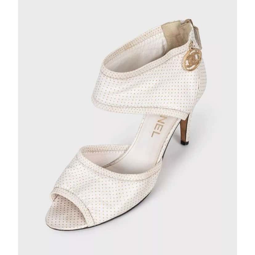 Chanel Polka Dot Sandals White Leather Good condition - Inside View