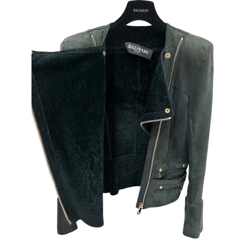 Balmain Biker Jacket Green Shearling Very good condition - Model View