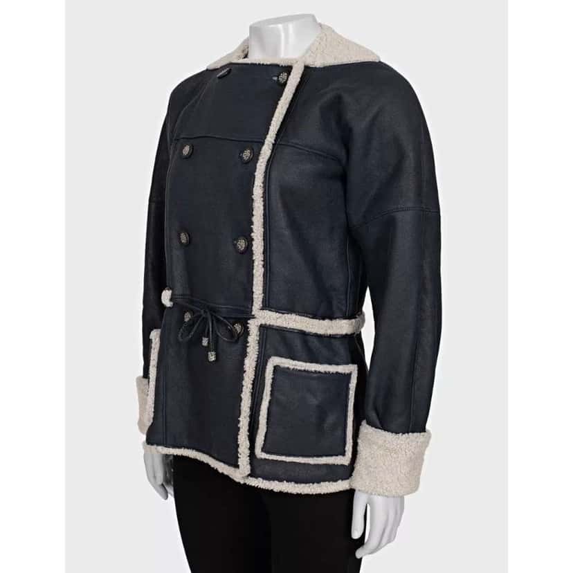 Chanel Lamb Double Breasted Coat Blue Shearling Very good condition - Back View