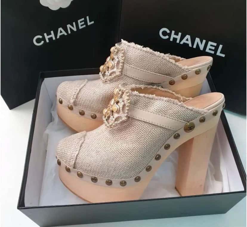 Chanel Shoe Platform Clog Jewel Hardware Black Leather Very good condition - Back View