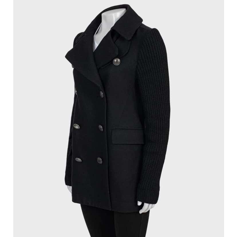 Burberry Brit Coat with Knit Sleeves Black Cotton Very good condition - Back View