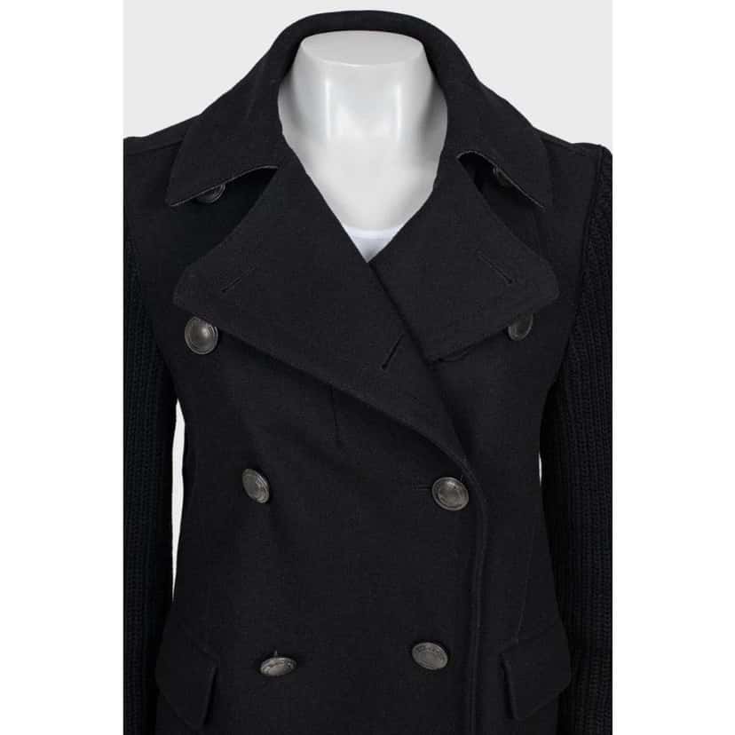 Burberry Brit Coat with Knit Sleeves Black Cotton Very good condition - Model View