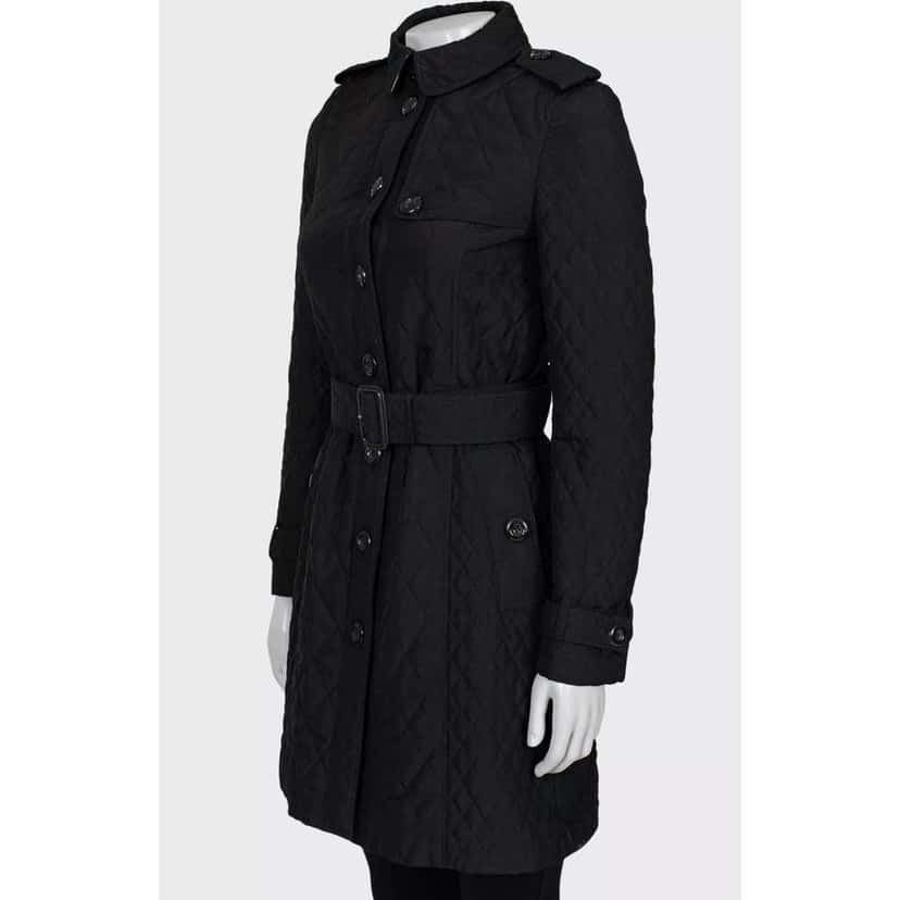 Burberry Quilted Belted Coat Black Very good condition - Back View
