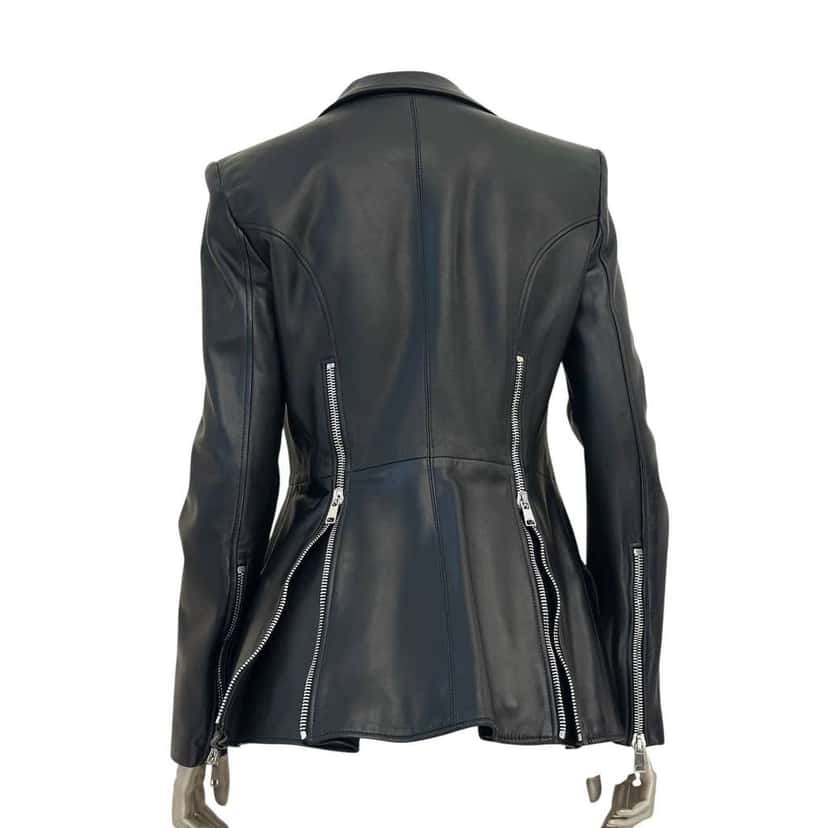 Alexander Mcqueen Lambskin Peplum Jacket Black Leather Very good condition - Back View