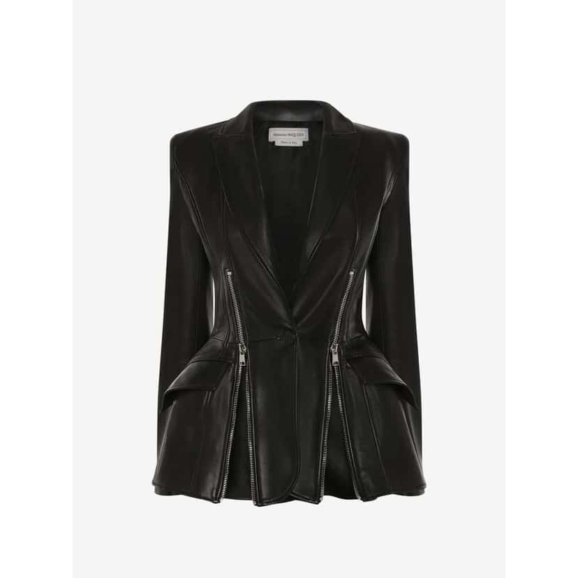 Alexander Mcqueen Lambskin Peplum Jacket Black Leather Very good condition - Inside View