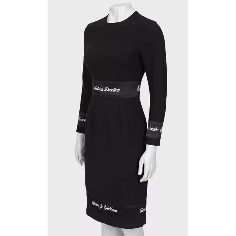 Dolce & Gabbana Embroidered Midi Dress Black Wool Very good condition - Back View