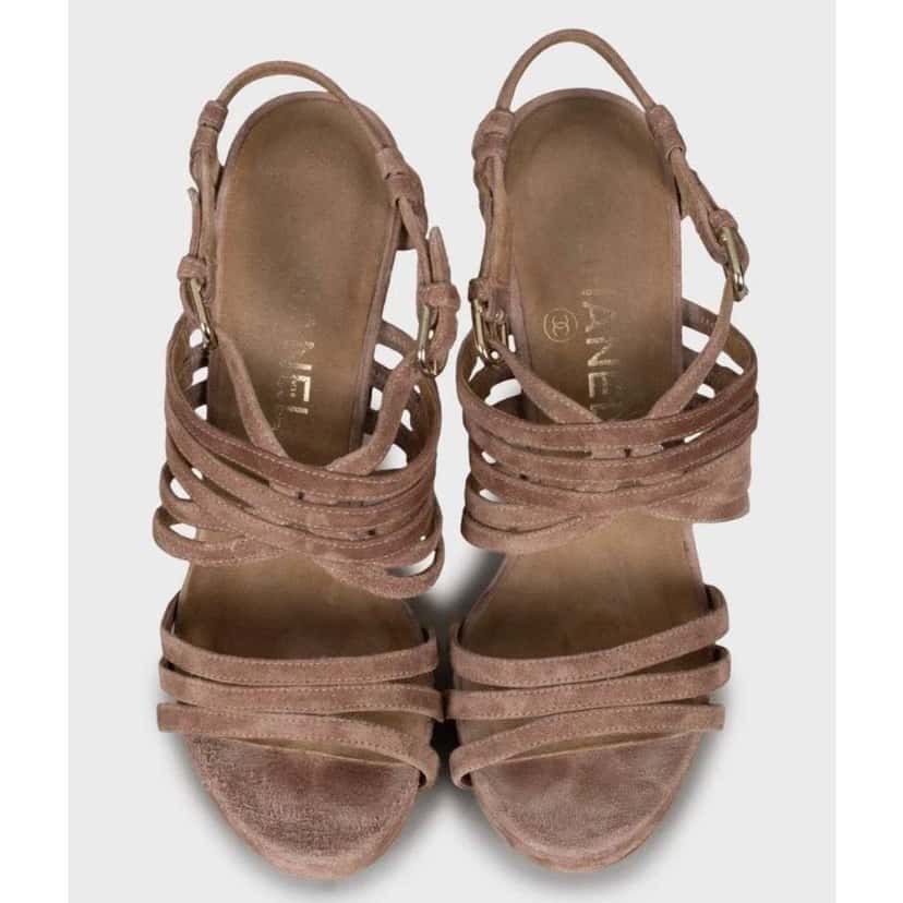 Chanel Block Heel Sandals Brown Suede Very good condition - Back View