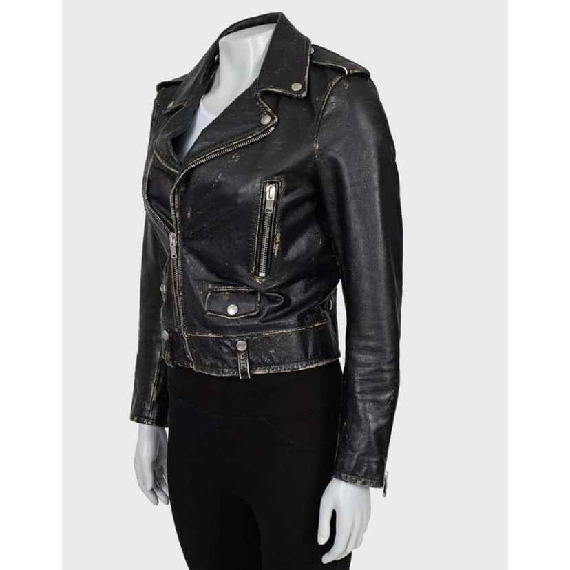 Saint Laurent Distressed Jacket Black Leather Very good condition - Back View