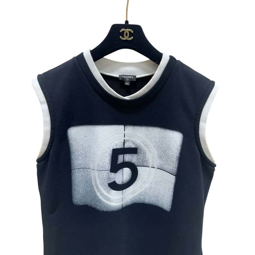 Chanel No.5 Print Tank 2021 Runway Black Cotton Very good condition - Inside View