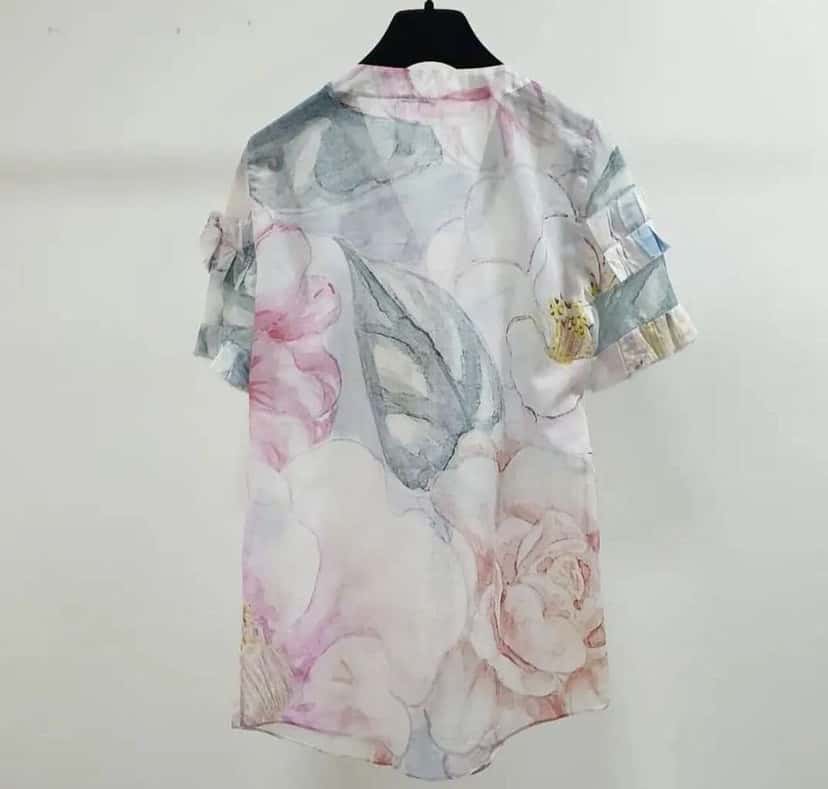 Chanel Floral Print Ruffle Blouse MultiColor Cotton Very good condition - Inside View