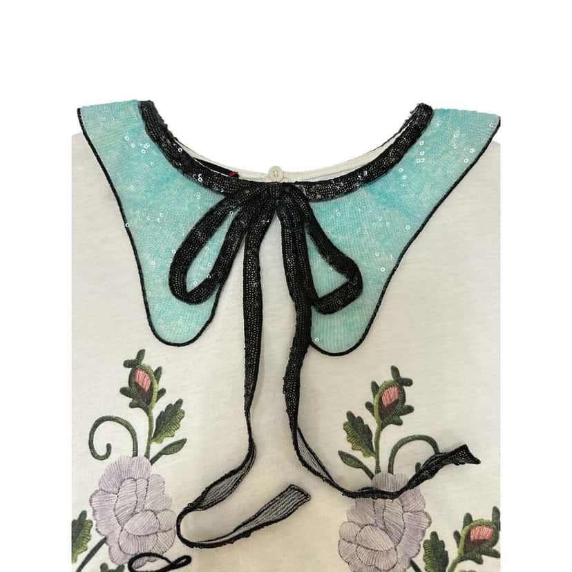 Gucci Embroidery Sequin Collar T shirt Black Cotton Very good condition - Model View