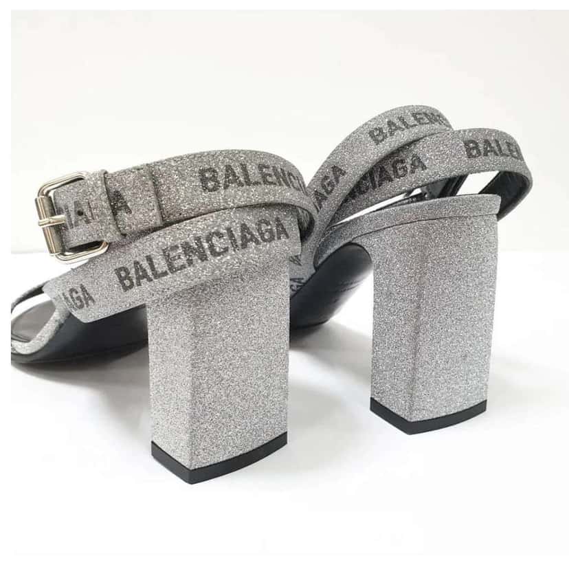 Balenciaga Round Glitter Logo Sandals Black Leather Good condition - Inside View