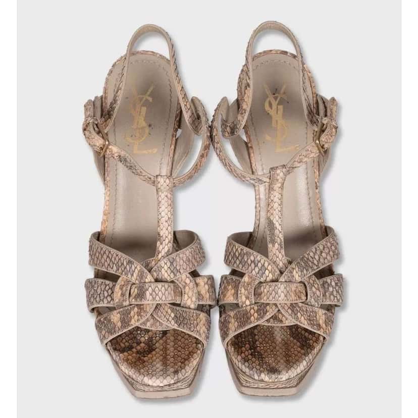 Saint Laurent Animal Print Block Heel Sandals Black Leather Good condition - Back View