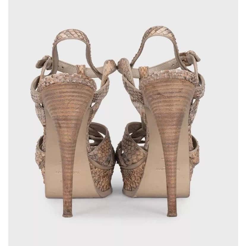 Saint Laurent Animal Print Block Heel Sandals Black Leather Good condition - Model View