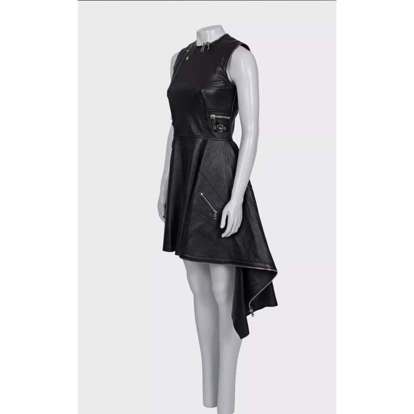Alexander Mcqueen Asymmetric Dress IT Black Leather Very good condition - Back View