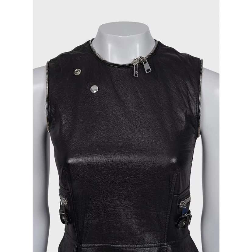Alexander Mcqueen Asymmetric Dress IT Black Leather Very good condition - Model View