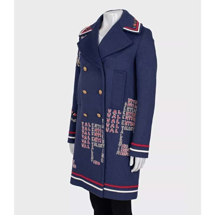 Valentino Garavani Valentino Sequin Angora Blend Coat Blue Wool Very good condition - Back View