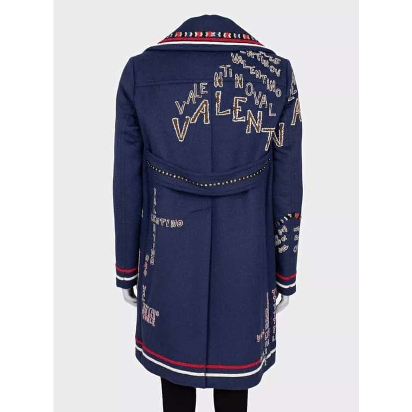 Valentino Garavani Valentino Sequin Angora Blend Coat Blue Wool Very good condition - Inside View