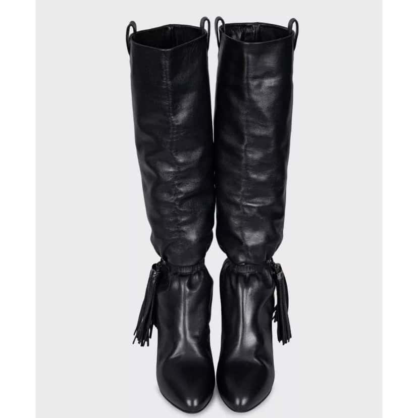 Celine Fringe Tapered Boots Black Leather Very good condition - Back View