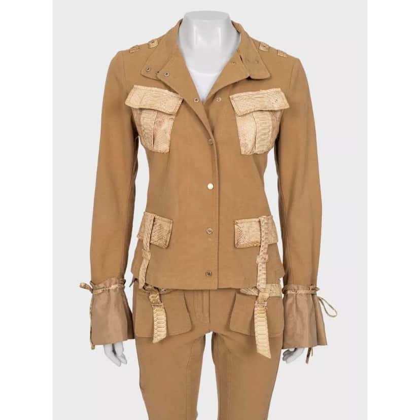 Roberto Cavalli Animal Print Suit Cropped Pants Black Cotton Very good condition - Box View