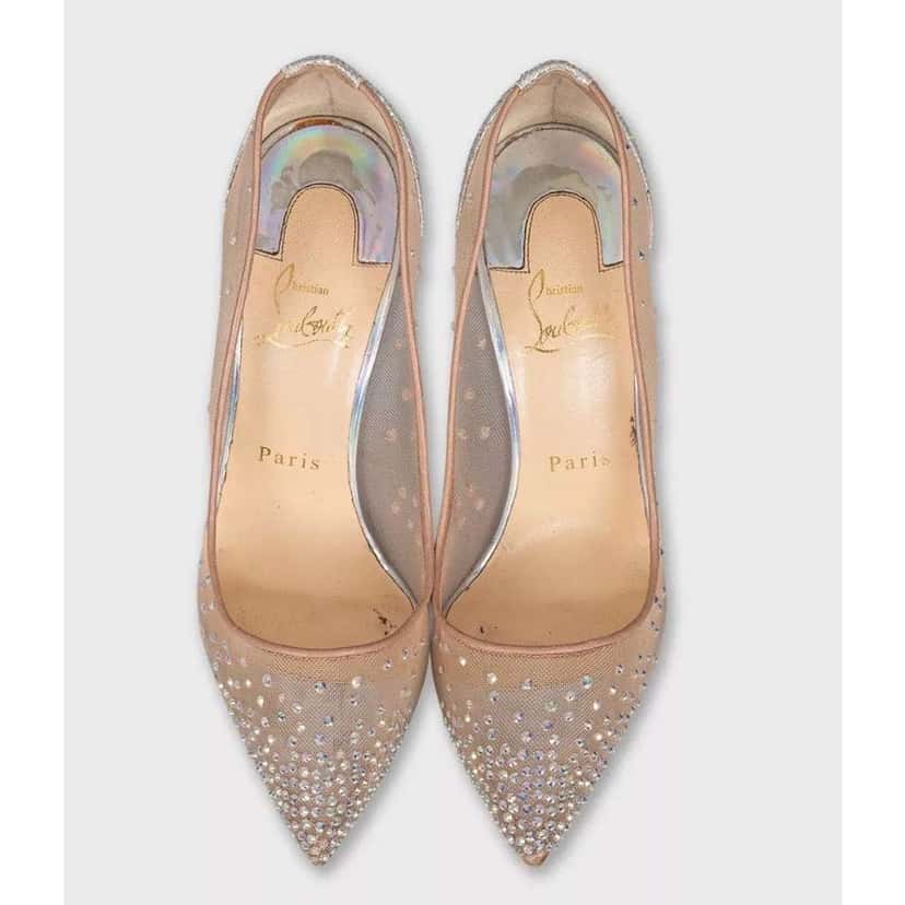 Christian Louboutin Mesh Pumps Beige Leather Very good condition - Back View