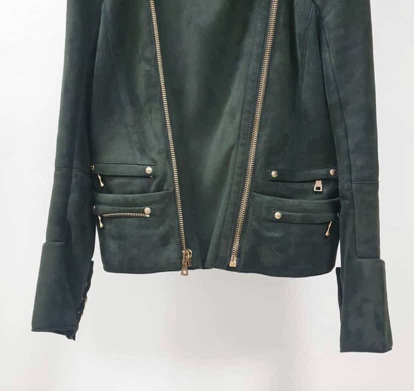 Balmain Biker Style Jacket Jacket Green Shearling Very good condition - Back View