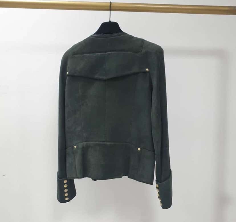 Balmain Biker Style Jacket Jacket Green Shearling Very good condition - Model View