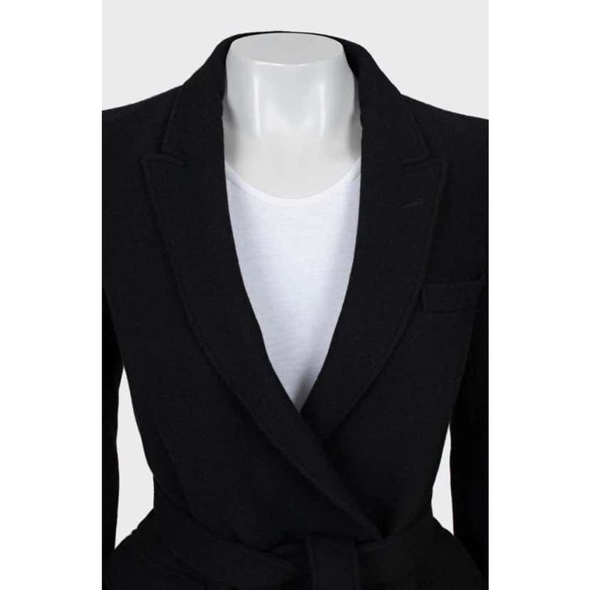 Saint Laurent Angora Belted Coat Black Cotton Very good condition - Inside View