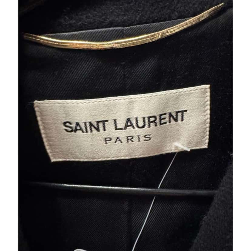 Saint Laurent Angora Belted Coat Black Cotton Very good condition - Model View