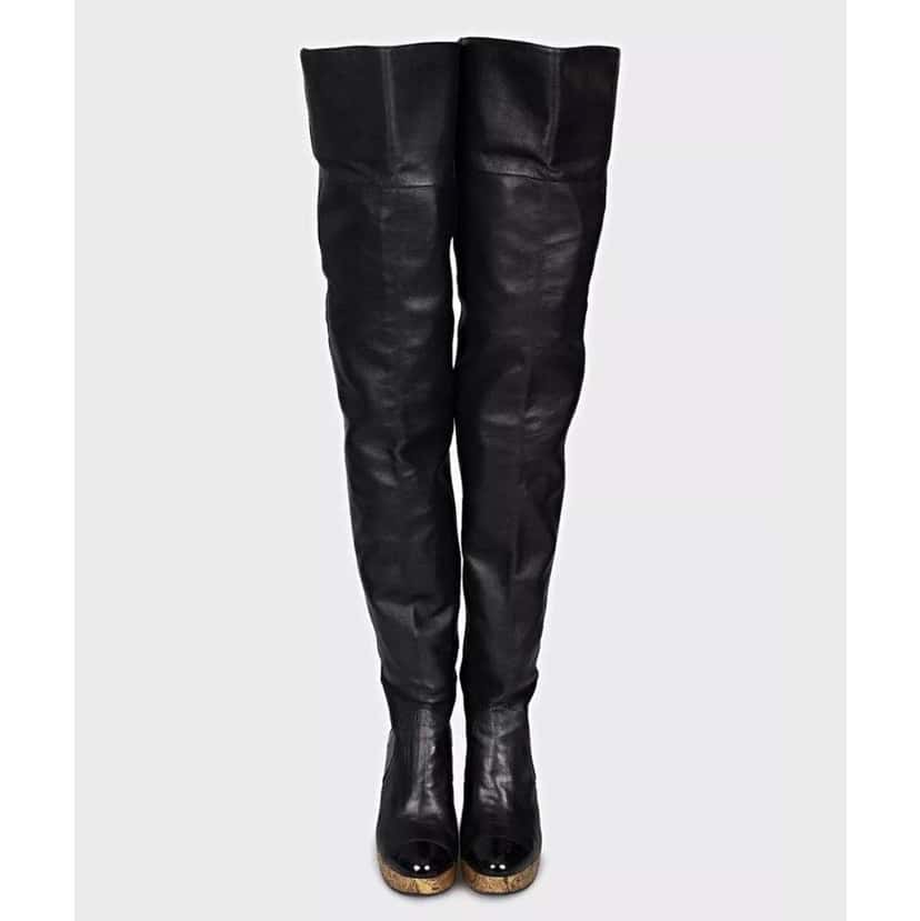 Chanel Paris Moscow Over the Knee Black Leather Very good condition - Back View